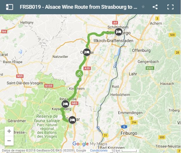 Map cycling route form Strasbourg to Colmar-Aslace