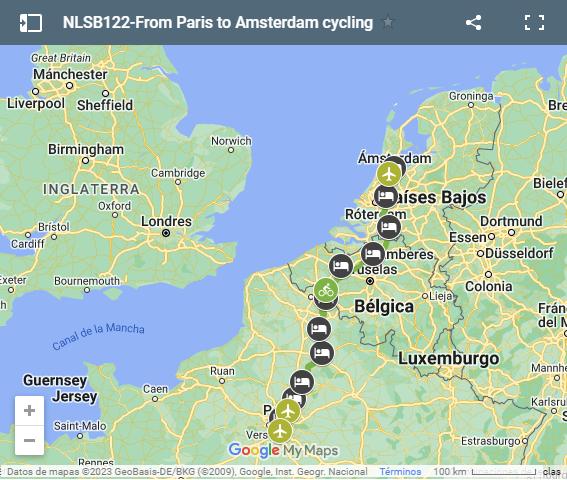 Map cycling route from Paris to Amsterdam