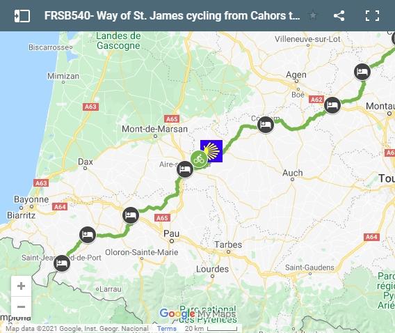 Map cycling route Way of Saint James from Cahors