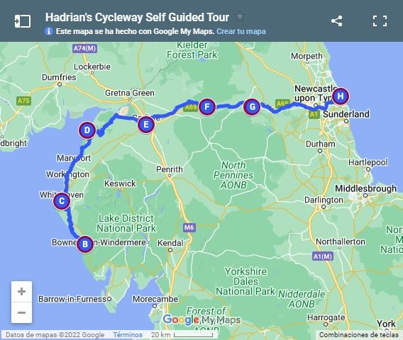 Route Map Hadrian's Cycleway - UK Bike Tours