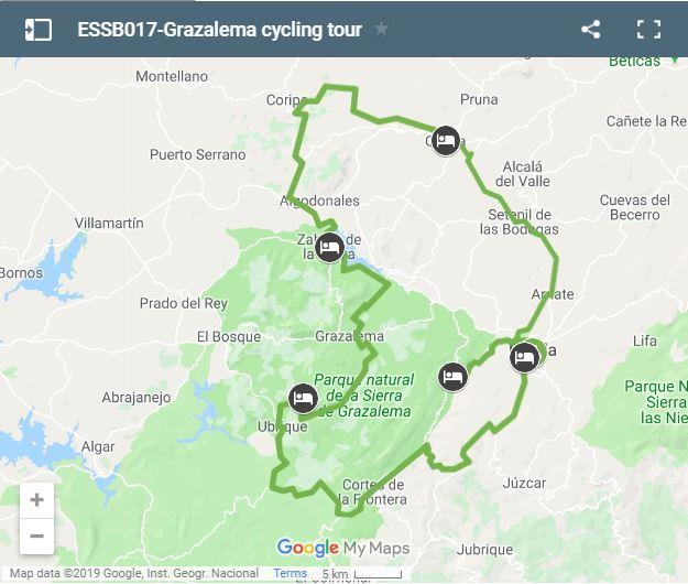Map cycling routes Grazalema