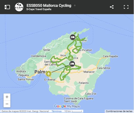 Map cycling routes north Mallorca