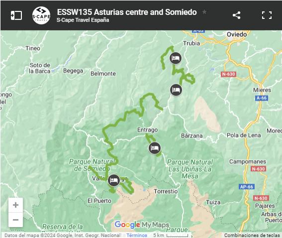 Map walking routes Somiedo and Teverga