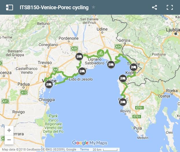 Map cycling from Venice to Proec