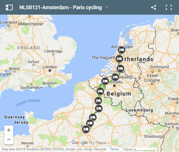 Cycling route from Amsterdam to Paris
