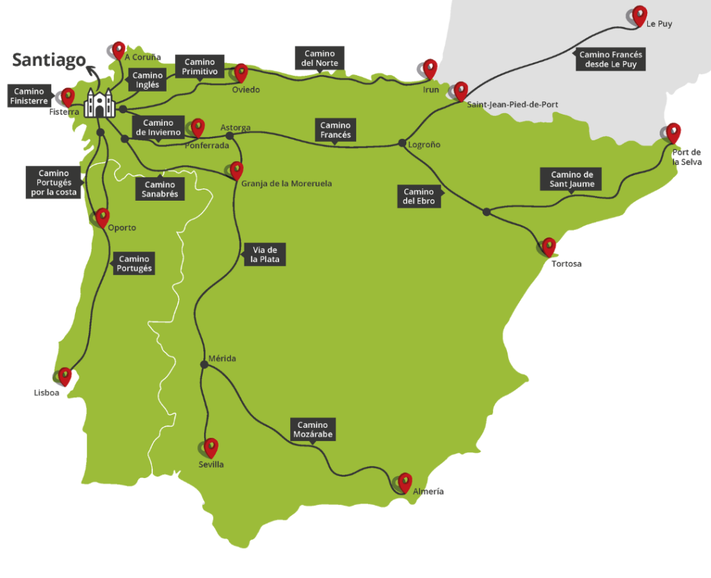 Camino de Santiago routes map